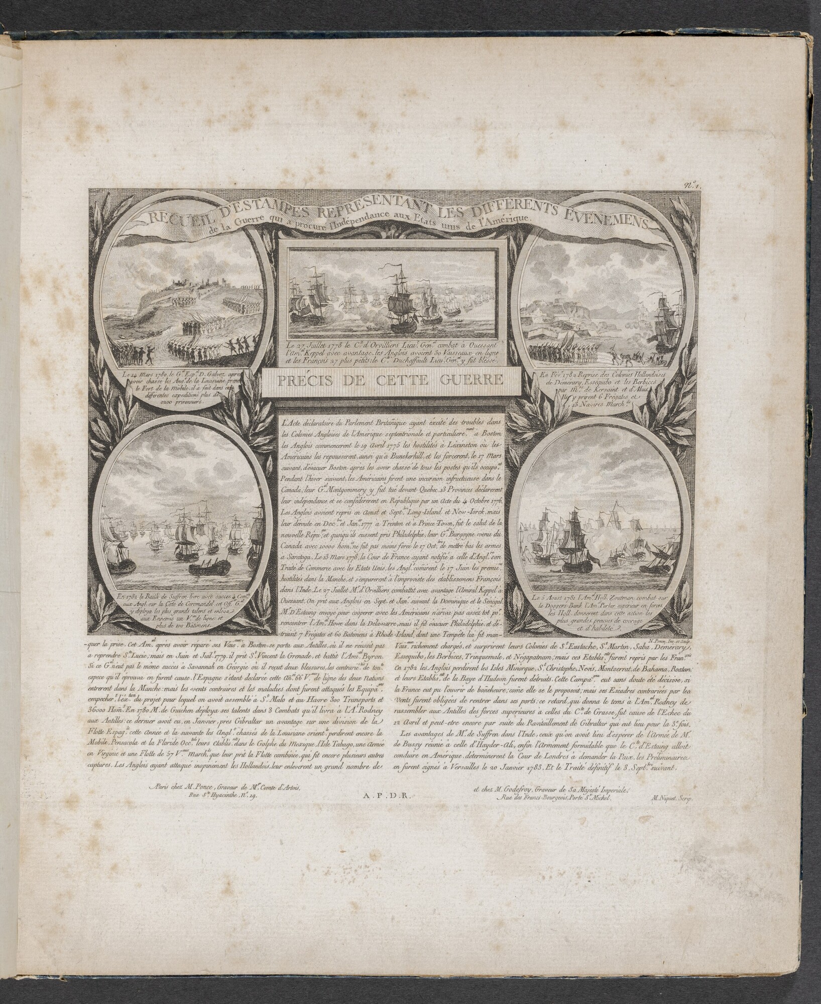 Recueil d'estampes représentant les différents événements de la guerre qui a procuré l'indépendance aux Etats-Unis d'Amérique